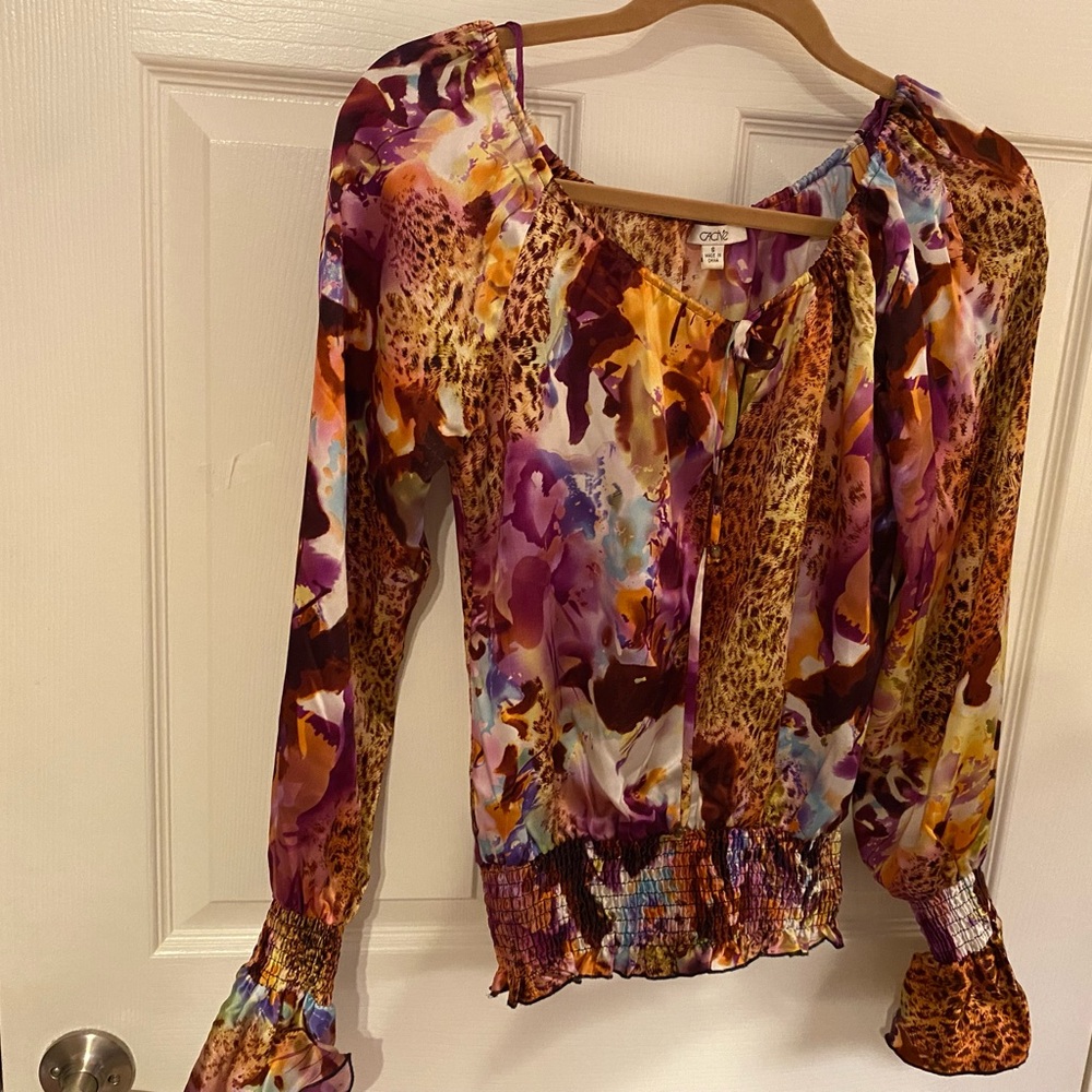 Cache silk peasant blouse. Size small